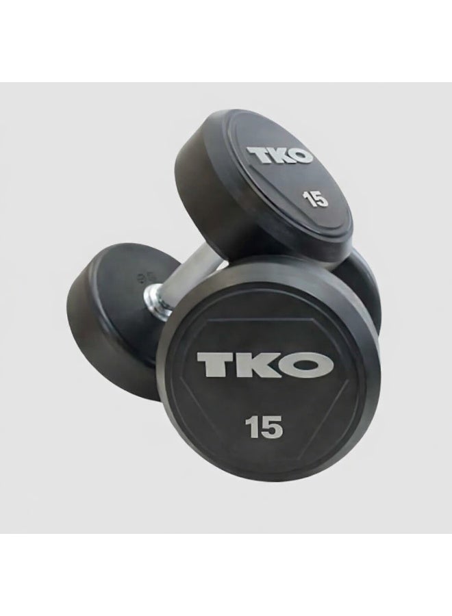 TKO Solid Steel Dumbbell 15lbs | Rubber Coated Heavy Duty Gym Workout Weight
